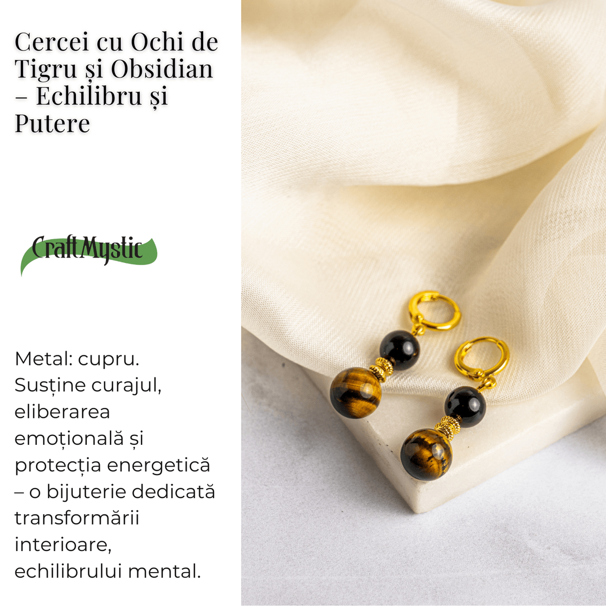 Echilibru si Putere - Cercei cu Ochi de Tigru si Obsidian