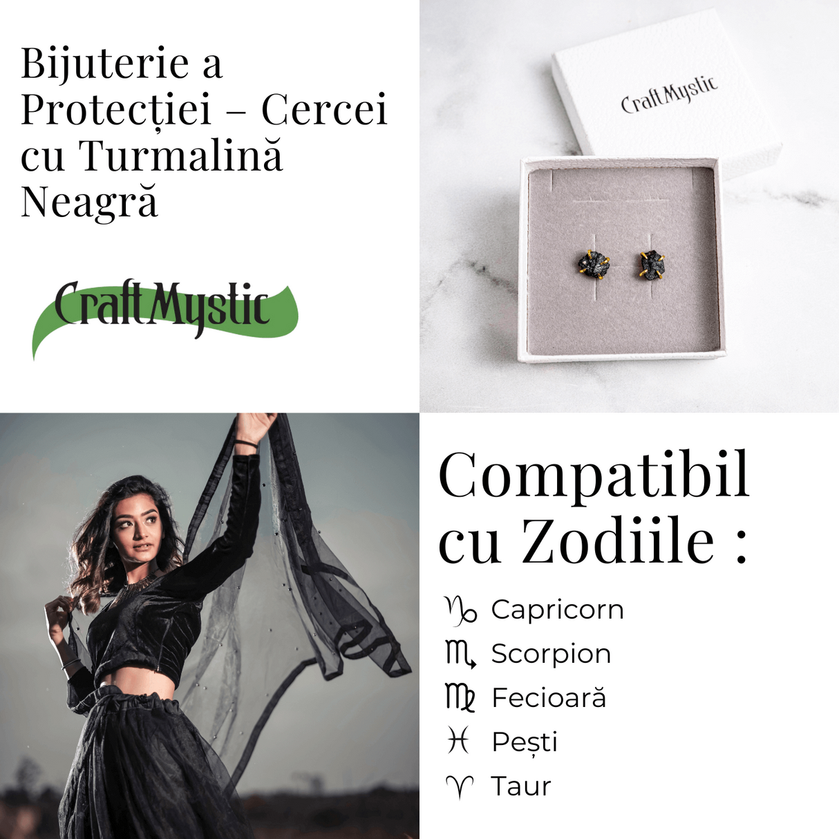 Protectie si Eleganta - Cercei cu Turmalina Neagra si Accente Aurii