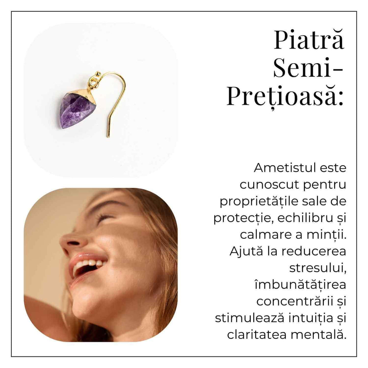 Cercei Aurii Eleganti cu Ametist Natural Fatetat - Eleganta si Protectie