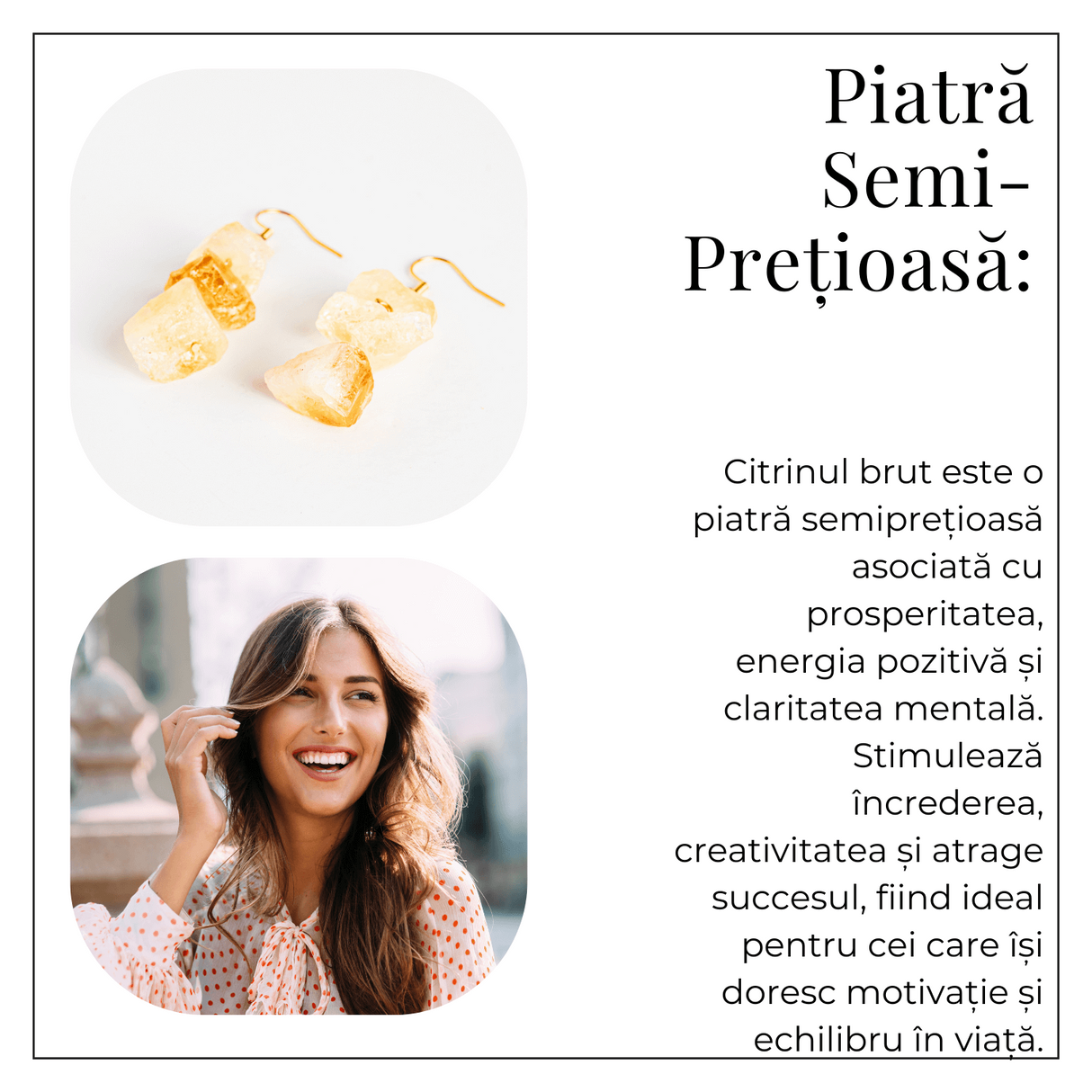 Cercei Aurii cu Triplu Piatra de Citrin Brut - Putere si Energie Pozitiva