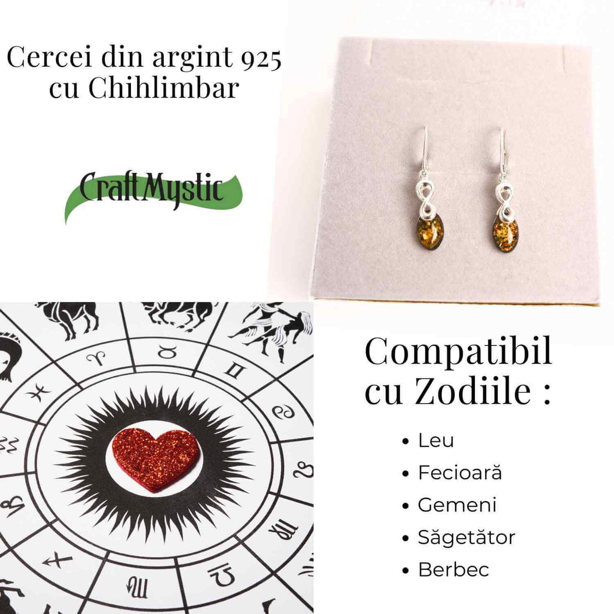 Cercei din Argint 925 cu Chihlimbar - Simbolul Infinit pentru Echilibru si Eleganta
