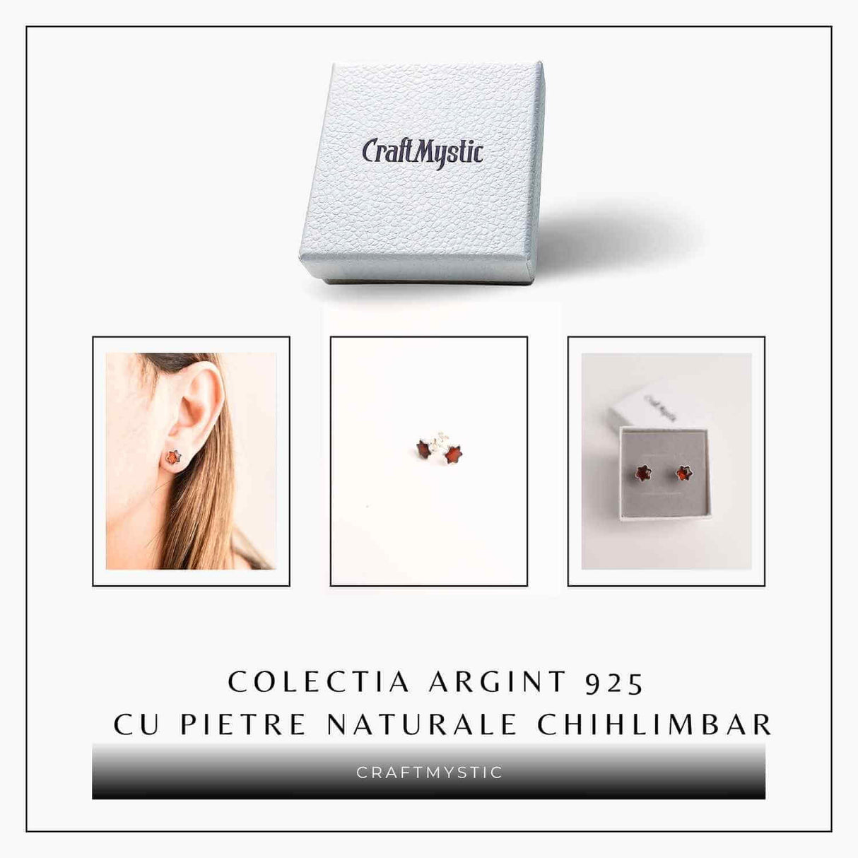 Cercei Steluta din argint 925 cu Chihlimbar Natural Maro - Protectie si Eleganta