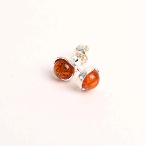 Round 925 Silver Earrings with Natural Amber - Positive Energy and Elegance