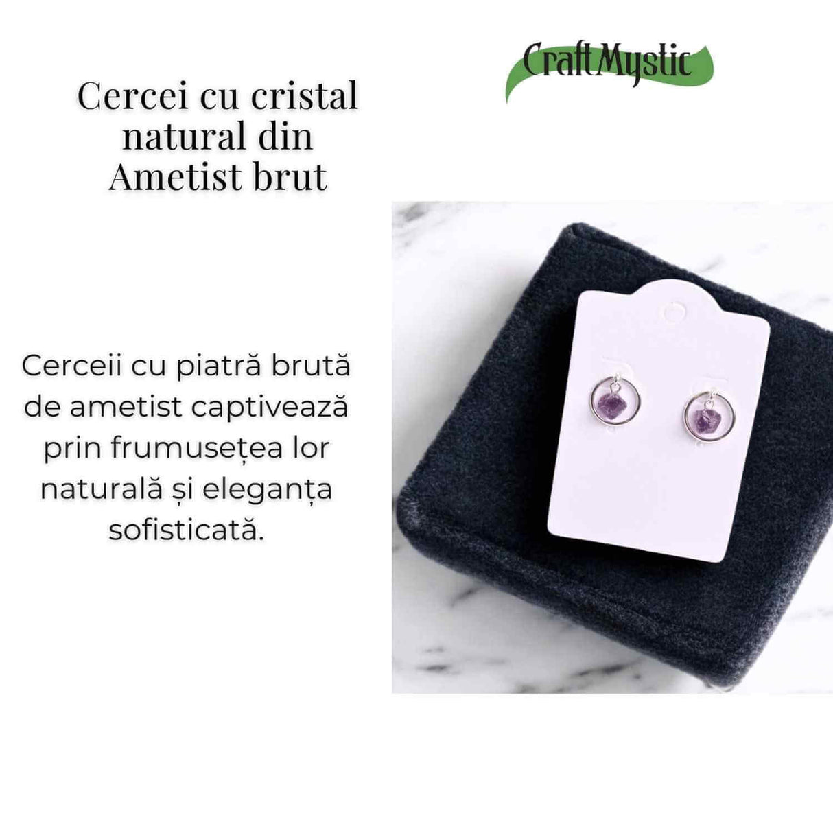 Cercei model sferic cu Ametist Brut - Calm si Claritate Spirituala