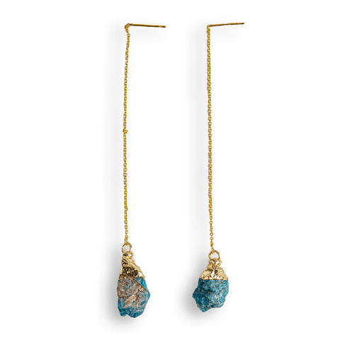 Clarity and Inspiration - Long Raw Apatite Earrings