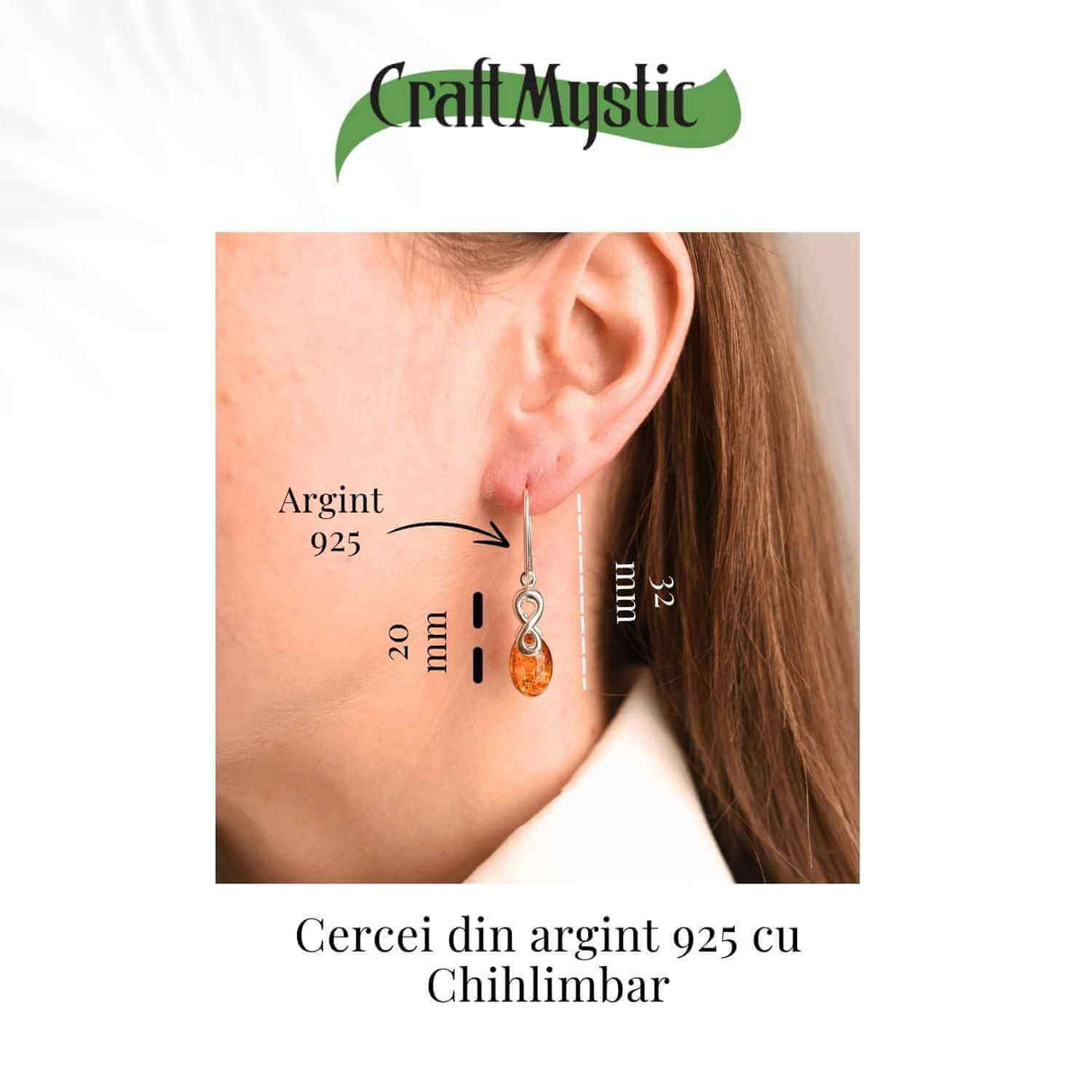 Cercei din Argint 925 cu Chihlimbar - Simbolul Infinit pentru Echilibru si Eleganta