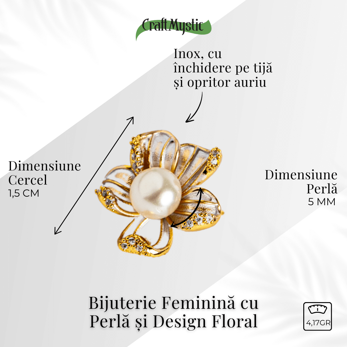 Floare de lumina - Cercei cu perla naturala si design floral