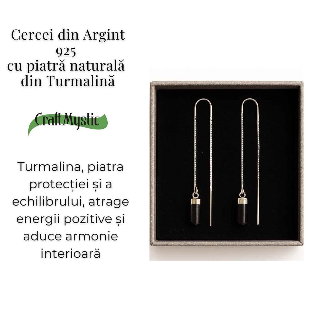 Protectie si Echilibru Energetic - Cercei din Argint 925 cu Turmalina Naturala