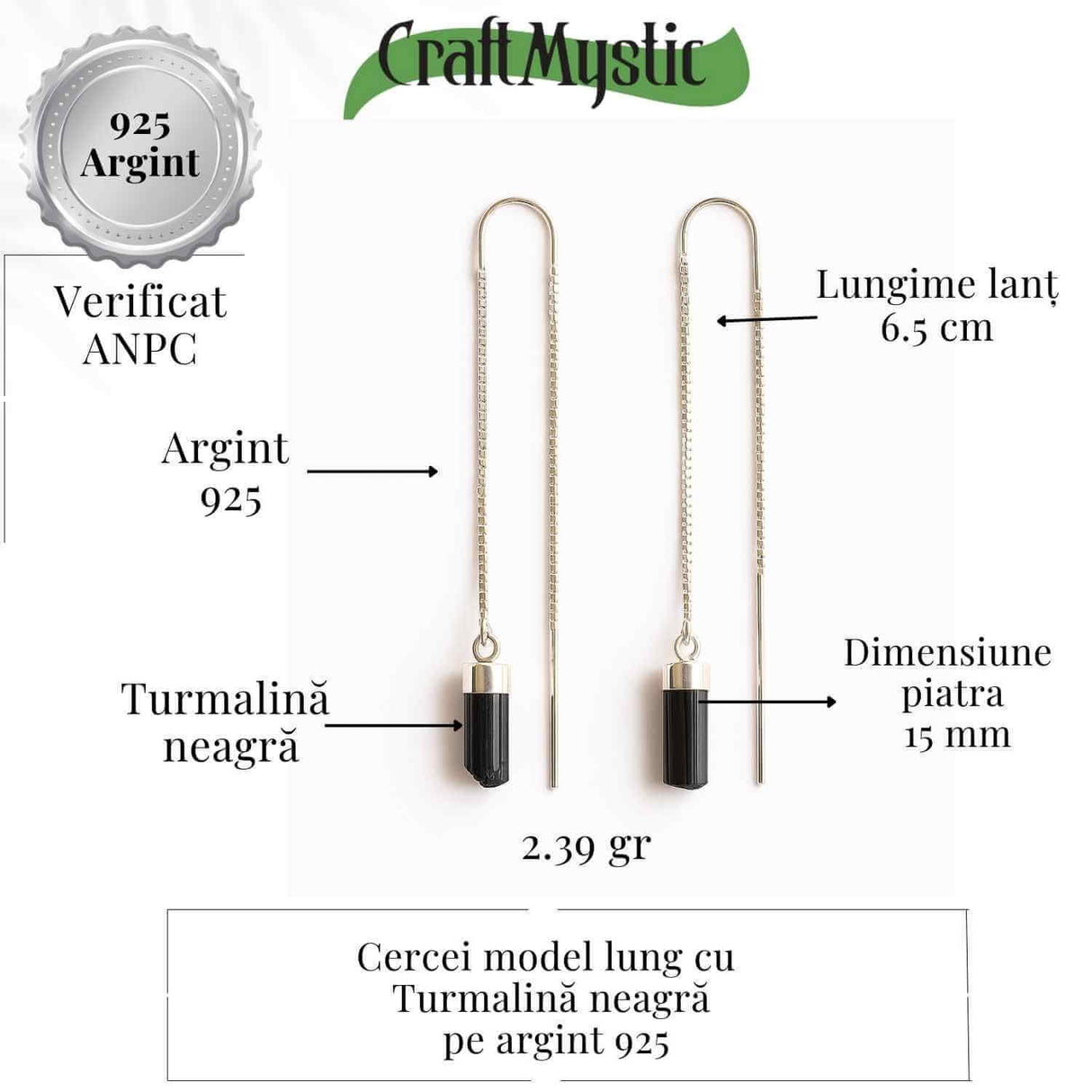 Protectie si Echilibru Energetic - Cercei din Argint 925 cu Turmalina Naturala