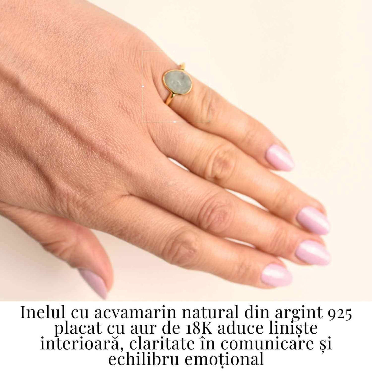 Inel cu Acvamarin Fatetat din Argint 925 placat cu Aur de 18K 1.59gr M50.5/5.5- Liniste Interioara si Claritate in Comunicarea Sufletului
