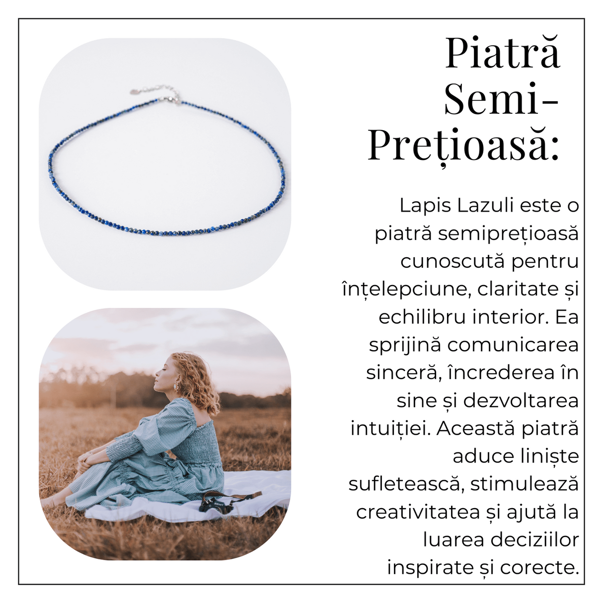 Intelepciune si Creativitate - Choker din Otel Inoxidabil cu Lapis Lazuli Natural Fatetat