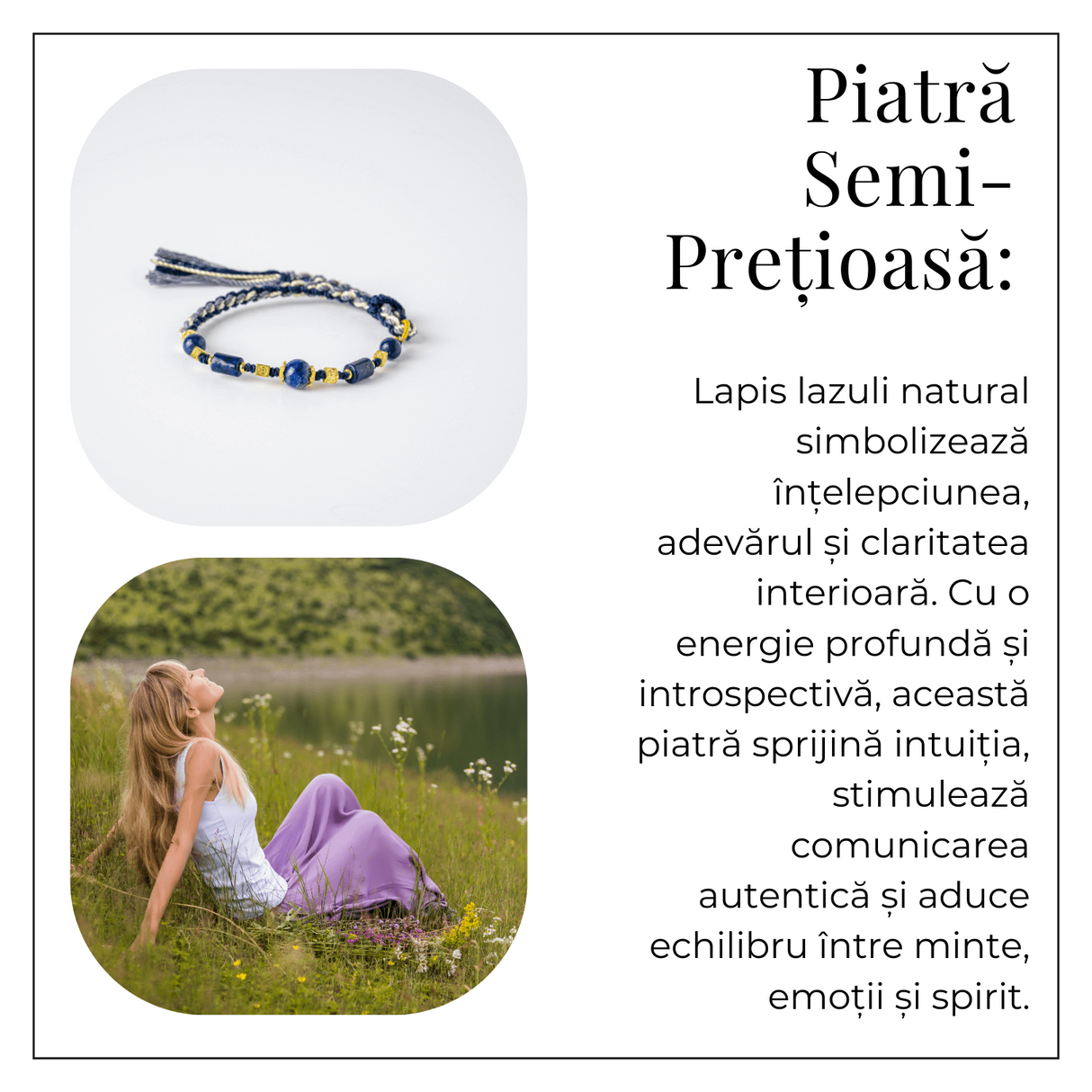 Protectie si Claritate - Bratara Impletita din Lapis Lazuli Natural, Lucrata Manual