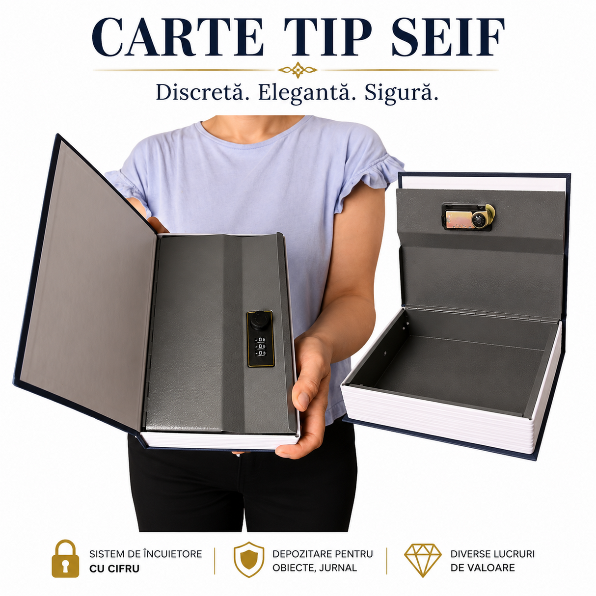 Seif Tip Carte cu Inchidere Cifru – Protectie Discreta pentru Obiecte de Valoare