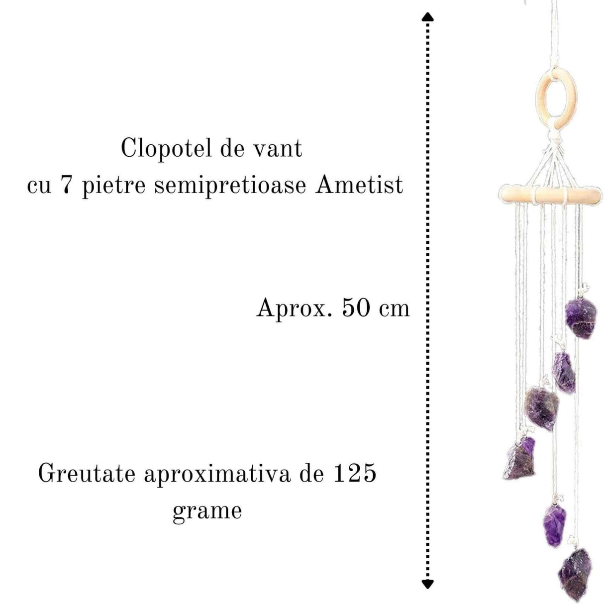 Clopotel de Vant Artizanal cu Pietre Semipretioase de Ametist - Armonie si Eleganta in Casa Ta
