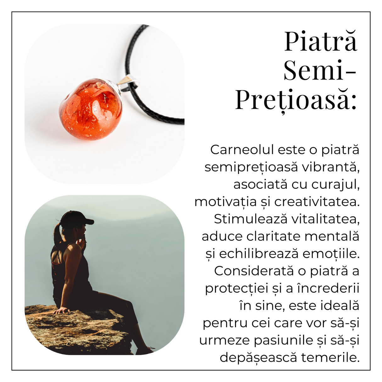 Colier cu Piatra Rulata de Carneol Natural - Energie, Creativitate si Motivare