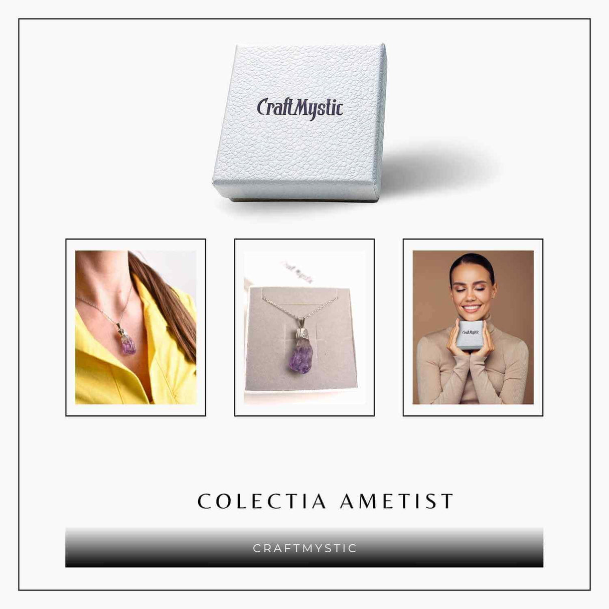 Colier argintiu cu varf de ametist brut - Calm si Eleganta Naturala