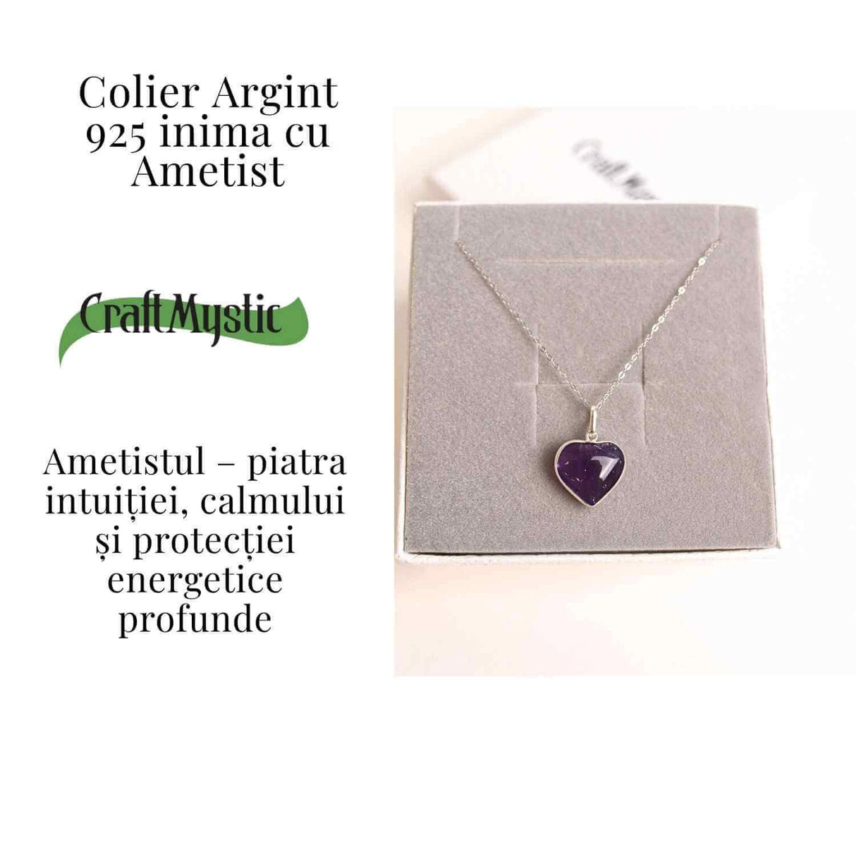 Liniste si Intuitie Profunda - Colier Inima cu Ametist si Argint 925