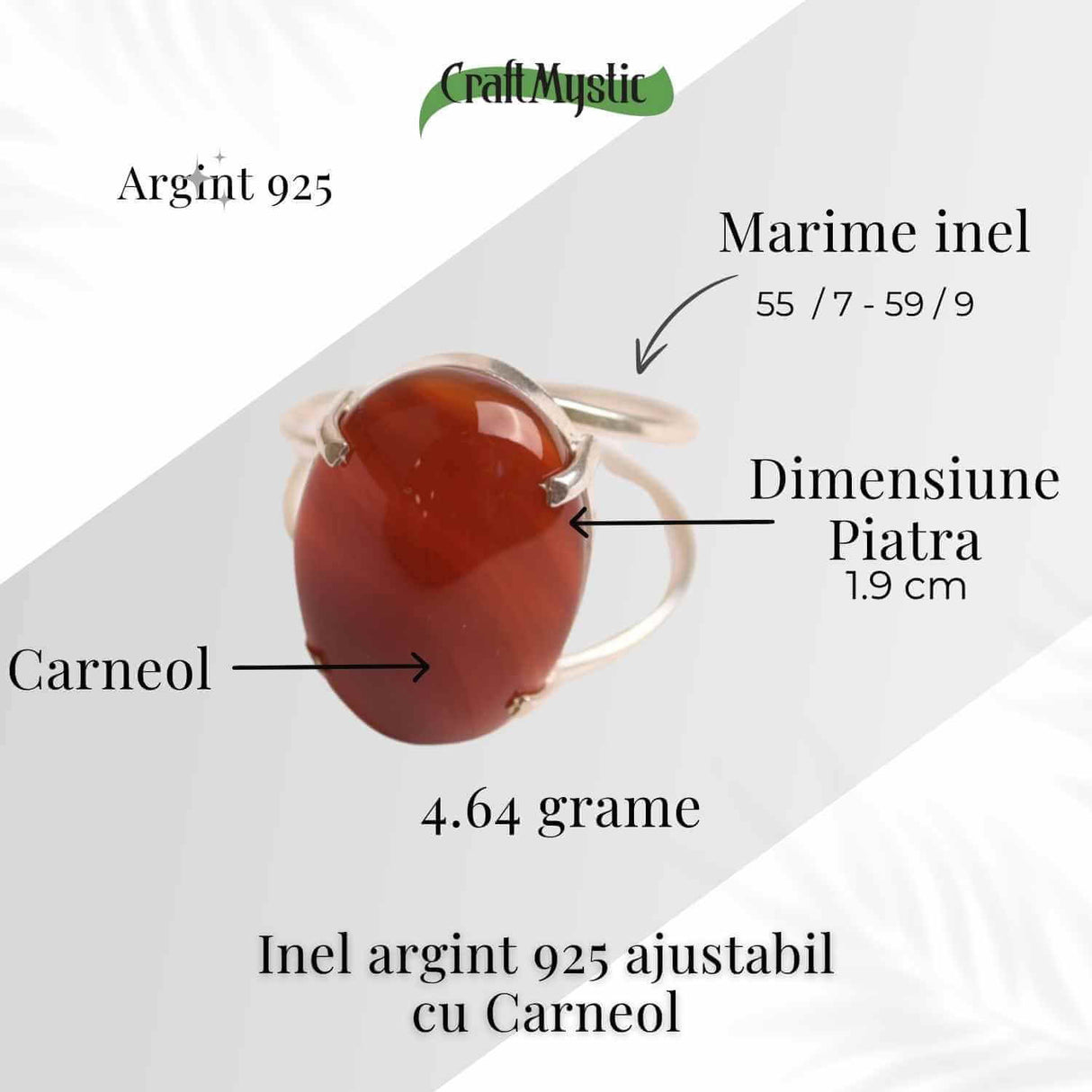 Inel Ajustabil Argint 925 cu Carneol Oval - Energie si Curaj Zilnic