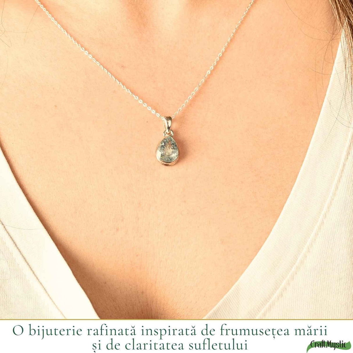 Colier Argint 925 cu Acvamarin Lacrima Fatetat – Claritate si Calm Interior