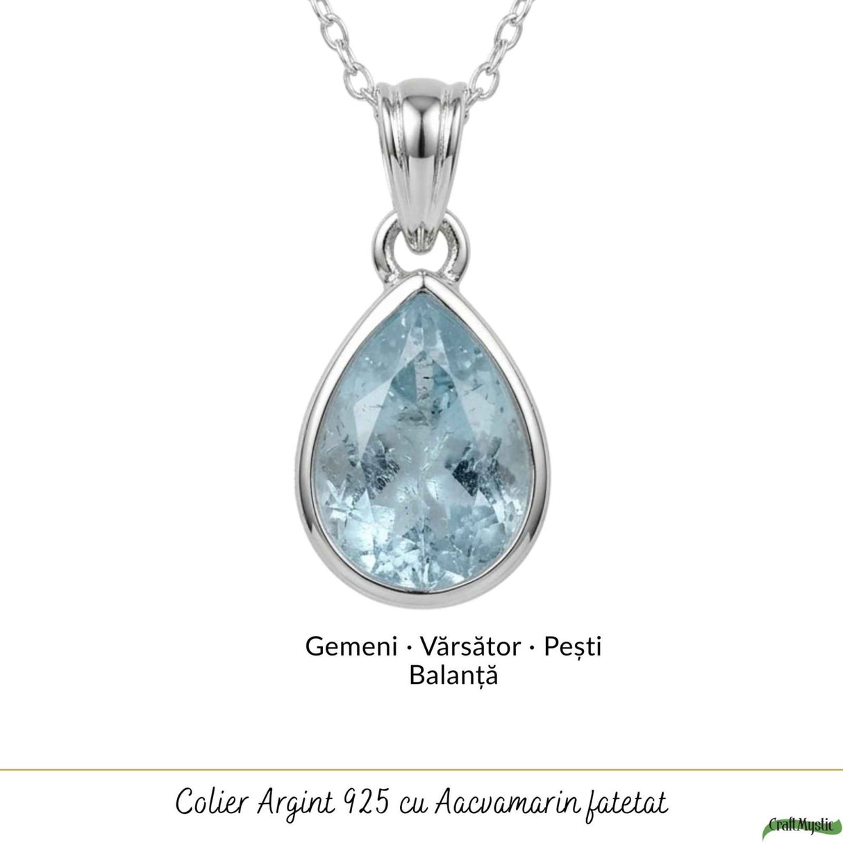 Colier Argint 925 cu Acvamarin Lacrima Fatetat – Claritate si Calm Interior