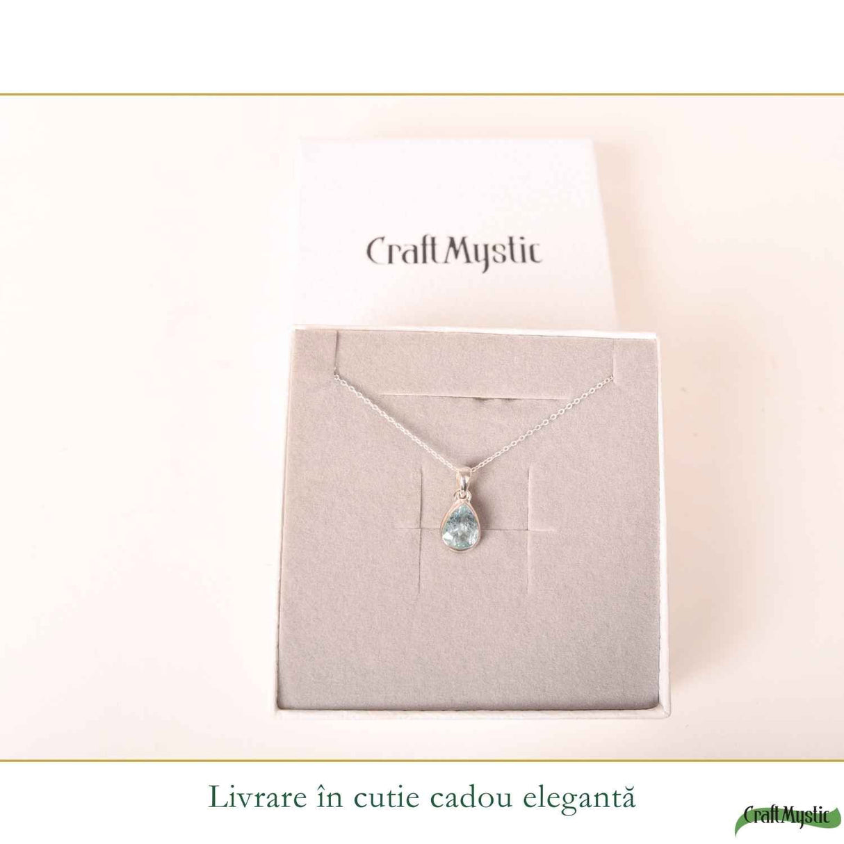 Colier Argint 925 cu Acvamarin Lacrima Fatetat – Claritate si Calm Interior