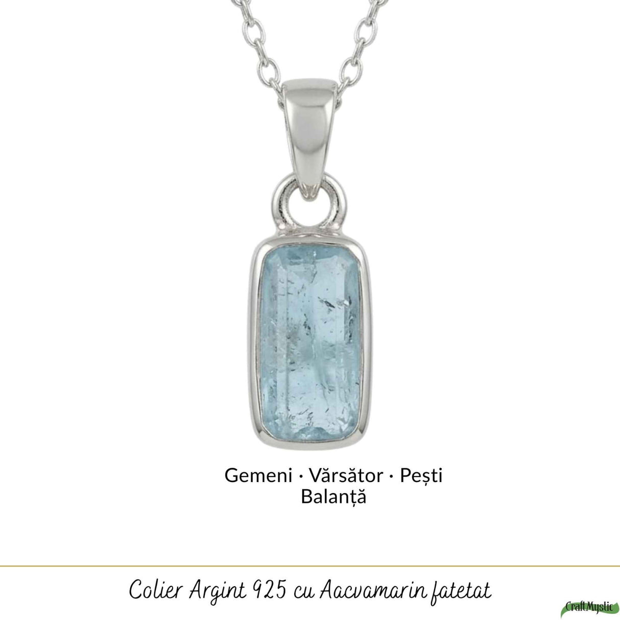 Colier Argint 925 cu Acvamarin Dreptunghi Fatetat – Claritate si Calm Interior
