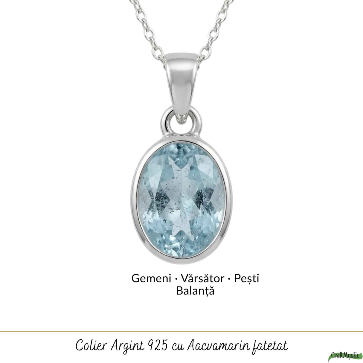 Colier Argint 925 cu Acvamarin Oval Fatetat – Claritate si Calm Interior