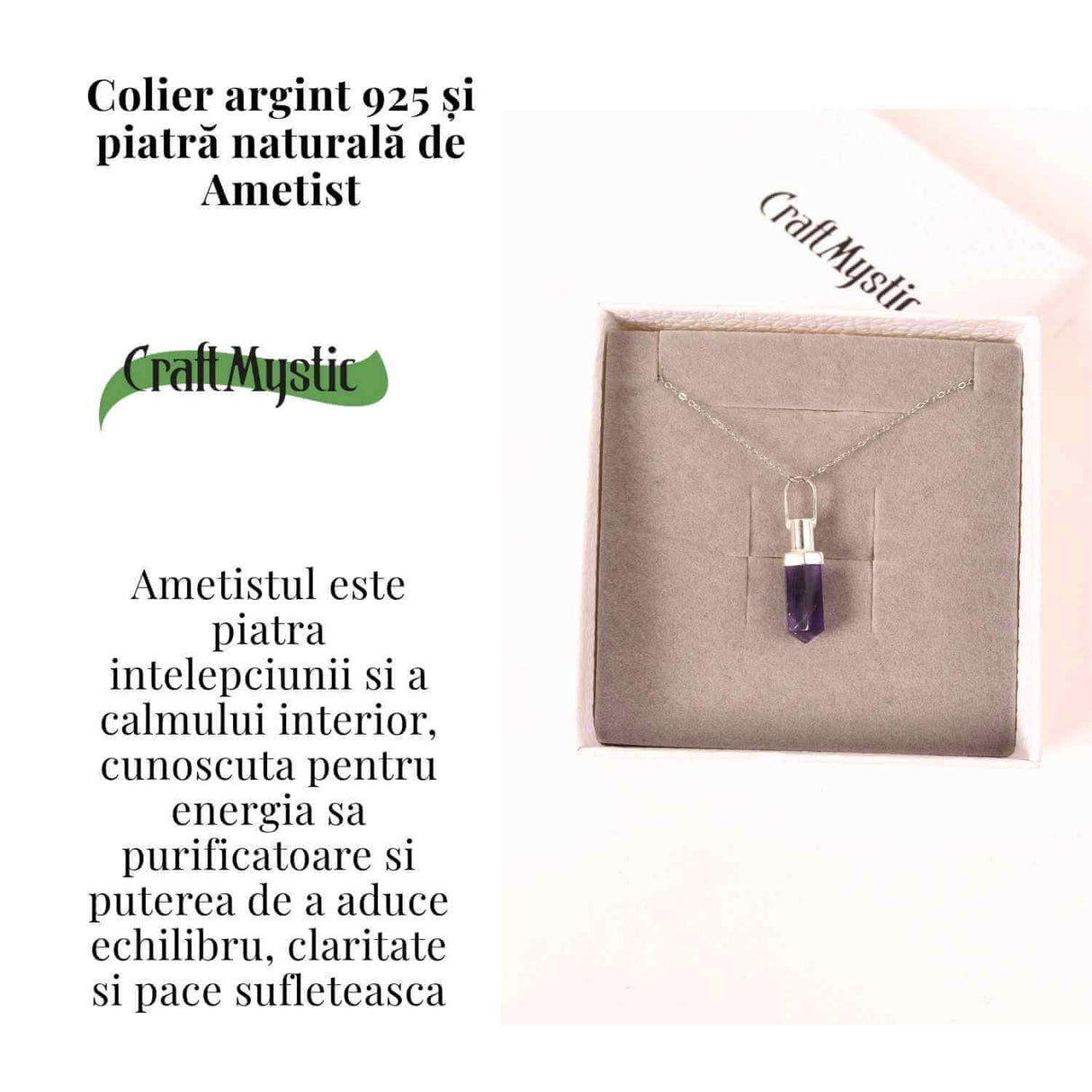 Colier Argint 925 cu Ametist Natural - Claritate, Liniste si Protectie Spirituala