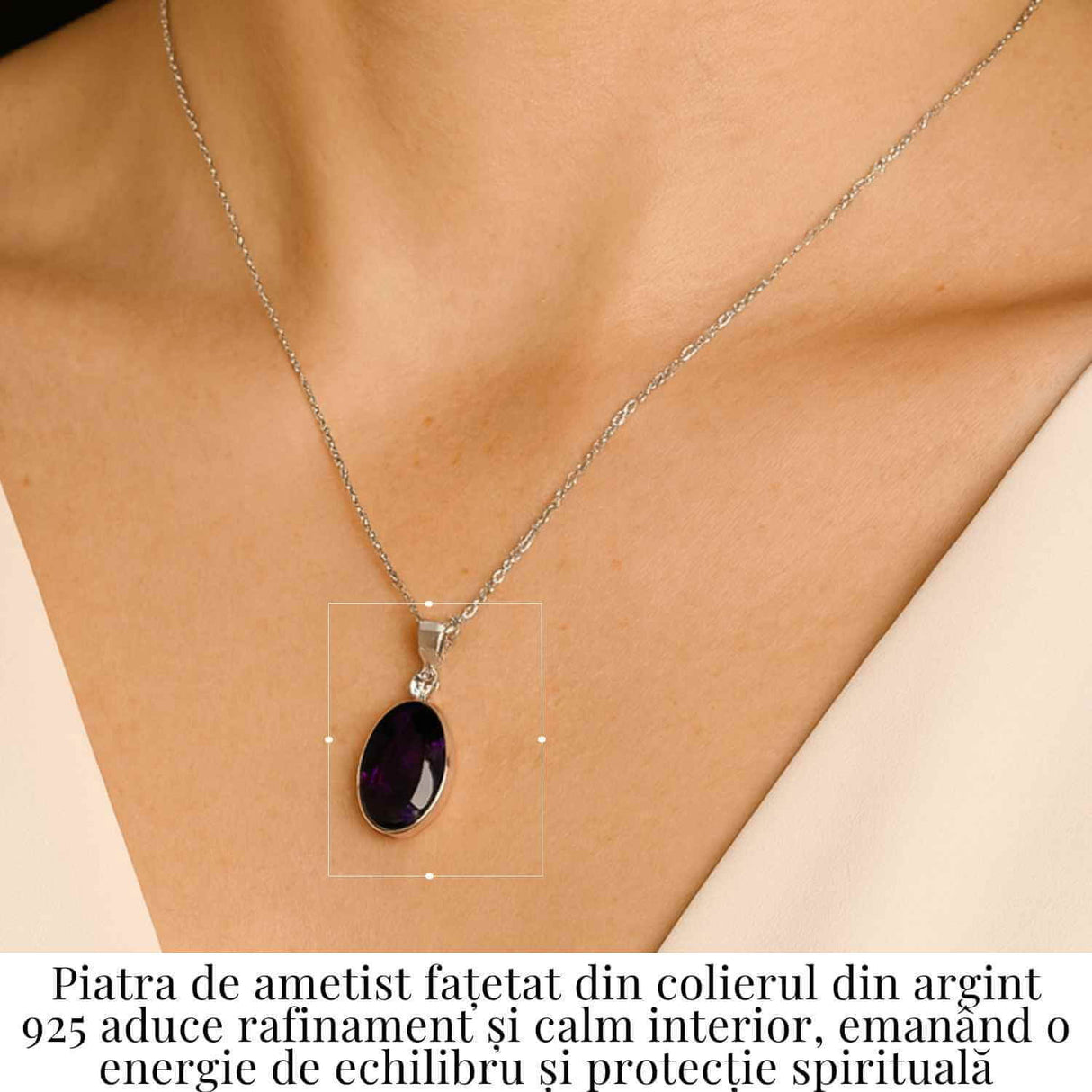 Colier Argint 925 cu Ametist Fatetat Oval - Claritate, Echilibru si Protectie Energetica