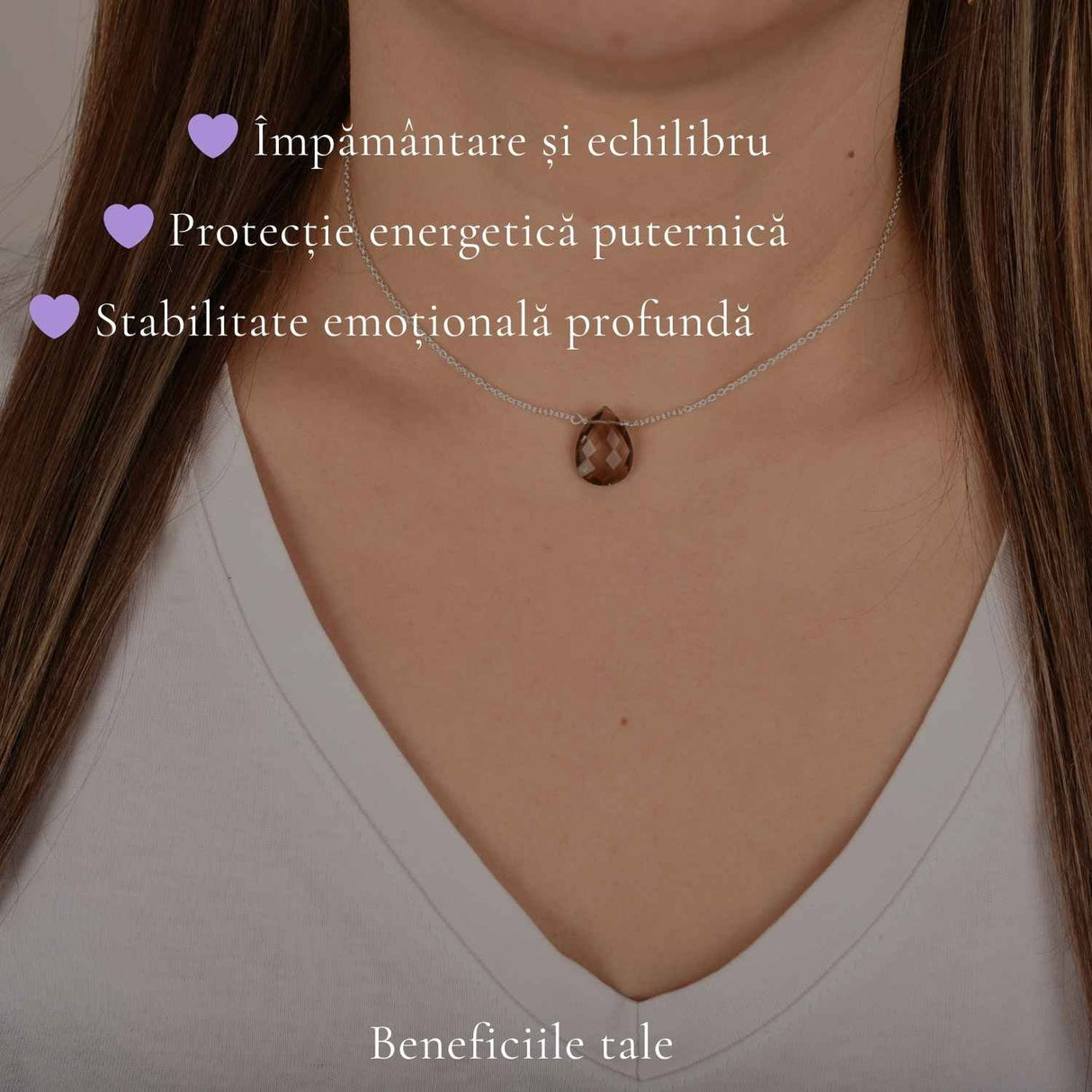 Colier argint 925 cu cuart fumuriu lacrima – protectie ai echilibru emotional