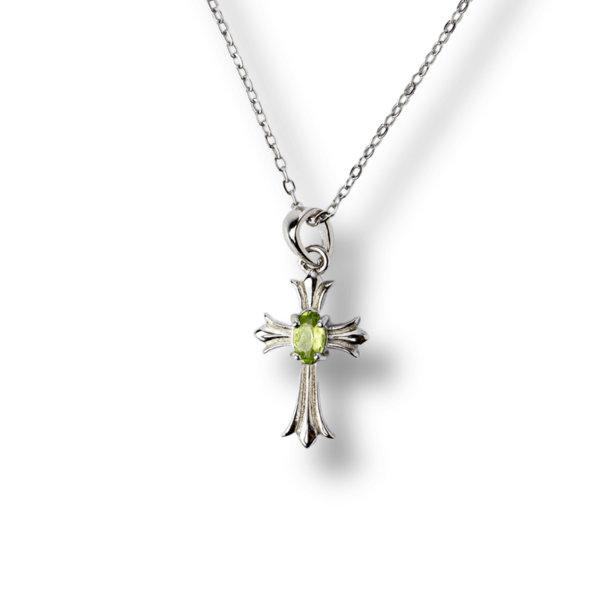 Colier Argint 925 cu Peridot Natural in Forma de Cruce - Armonie Interioara si Protectie Divina