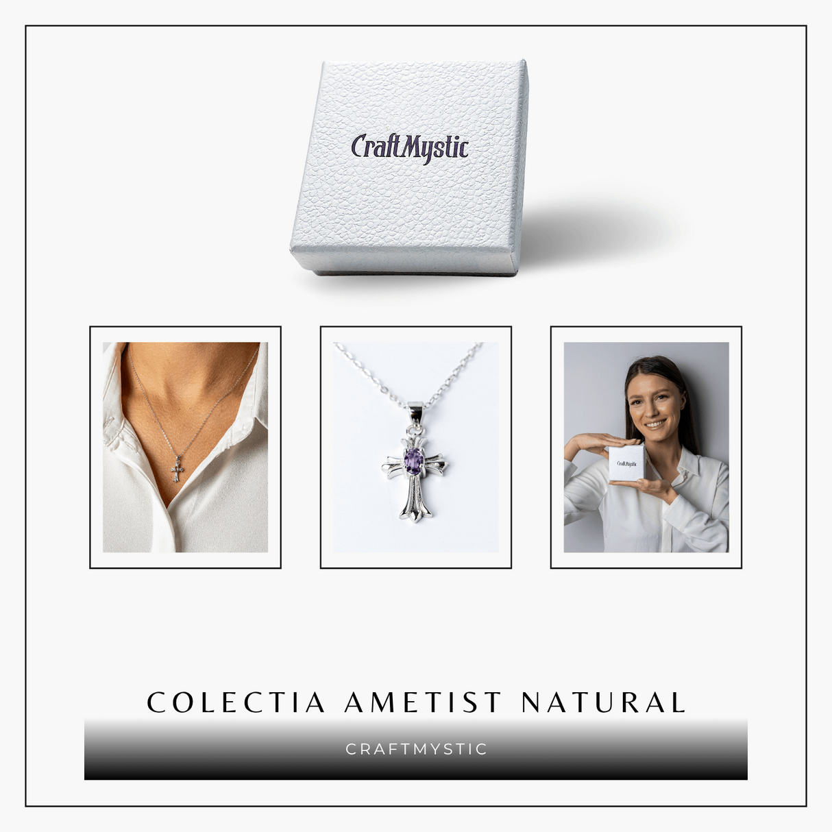 Colier Argint 925 cu Ametist Natural in Forma de Cruce - Liniste, Claritate si Protectie Energetica