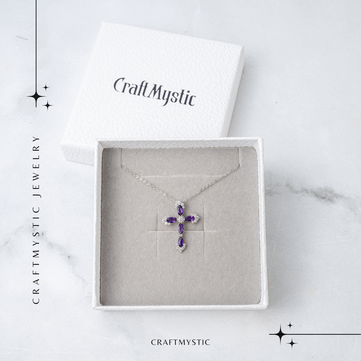 Colier Argint 925 cu Crucifix din Ametist Natural si Zirconiu - Simbol al Linistii Interioare si Protectiei Spirituale