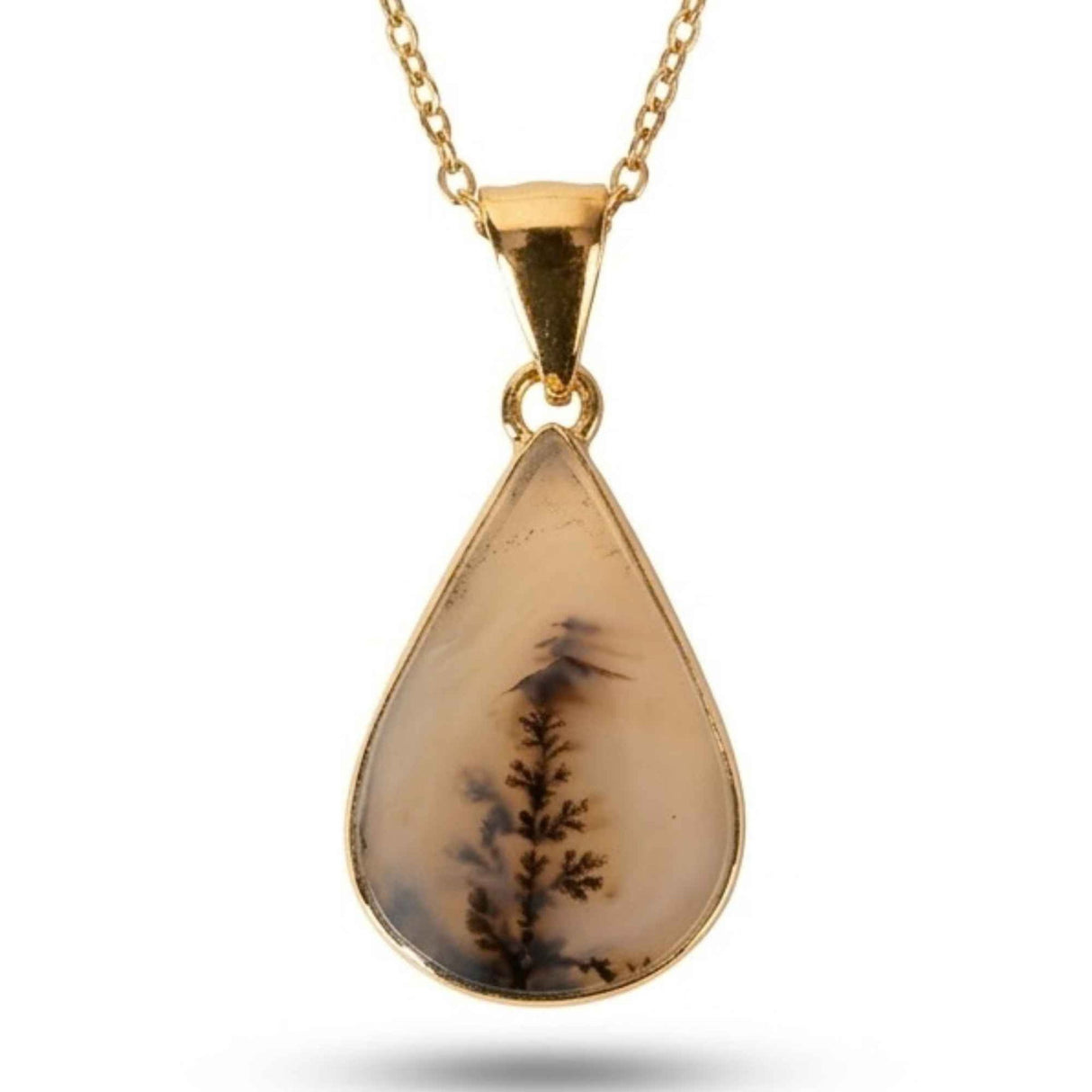 Colier Argint 925 Placat Aur 18K cu Agat Scenic Dendritic Natural – Echilibru si Conexiune cu Natura