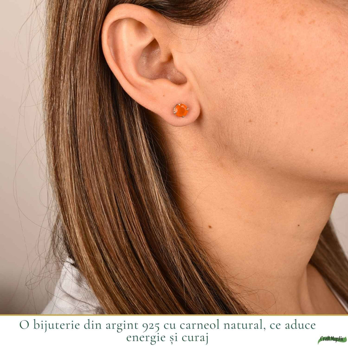 Cercei argint 925 cu carneol rotund – energie si incredere