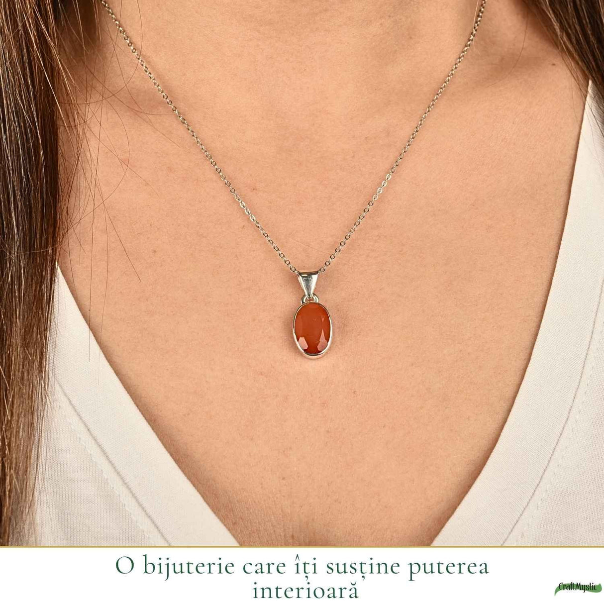 Colier argint 925 cu Carneol fatetat – energie si incredere feminina