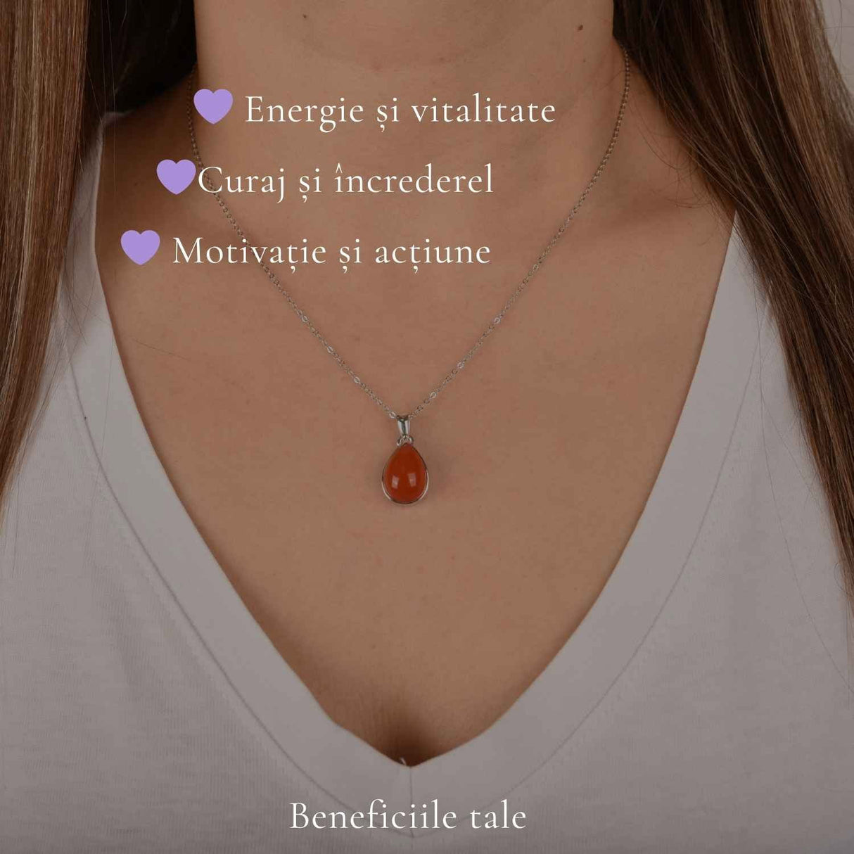 Colier argint 925 cu Carneol lacrima – energie si echilibru emotional