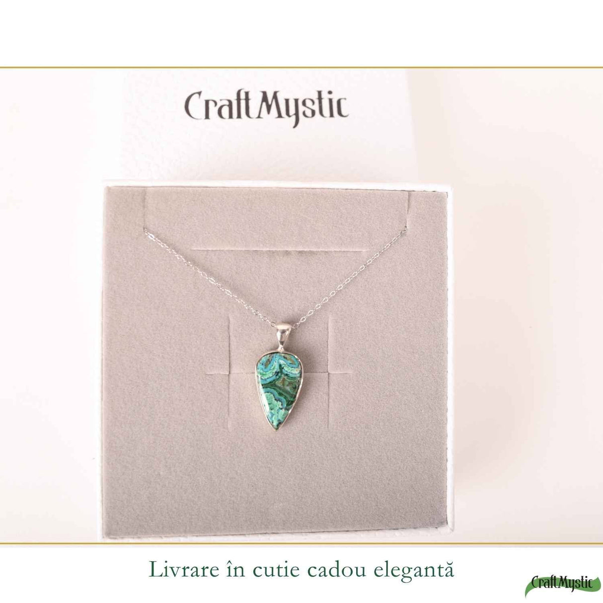 Colier Argint 925 cu Malachit si Crisocola Lacrima – Protectie si Armonie