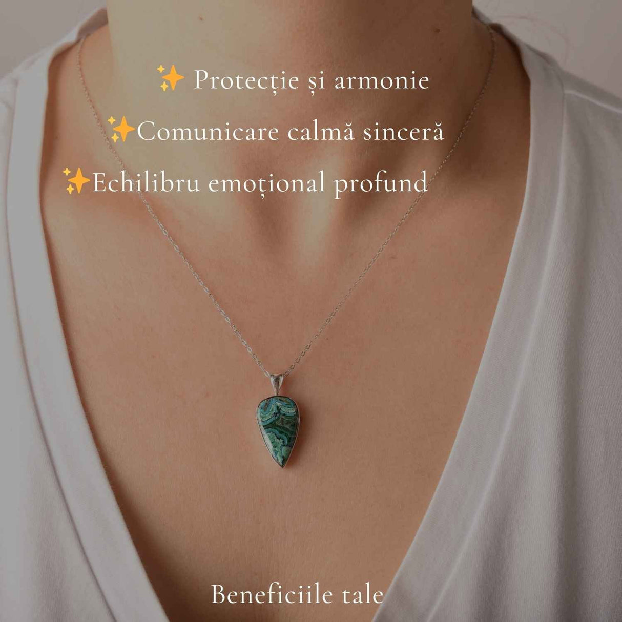 Colier Argint 925 cu Malachit si Crisocola Lacrima – Protectie si Armonie