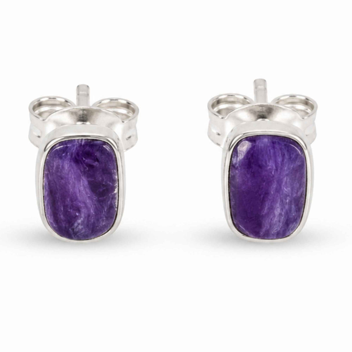 Cercei Argint 925 cu Charoite Natural Dreptunghiular – Intuitie si Eleganta