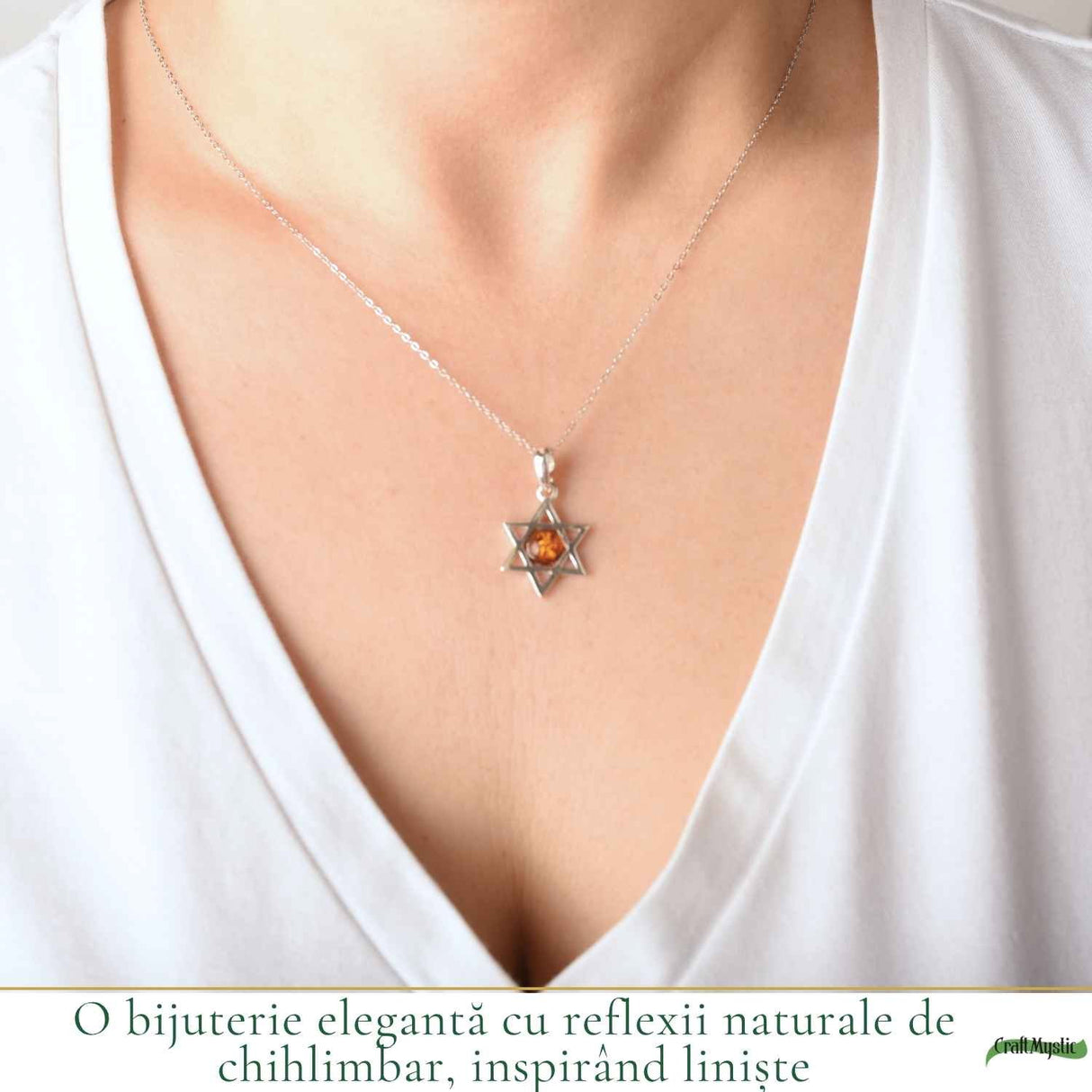 Colier Argint 925 cu Chihlimbar Steaua lui David – Protectie si Echilibru Spiritual