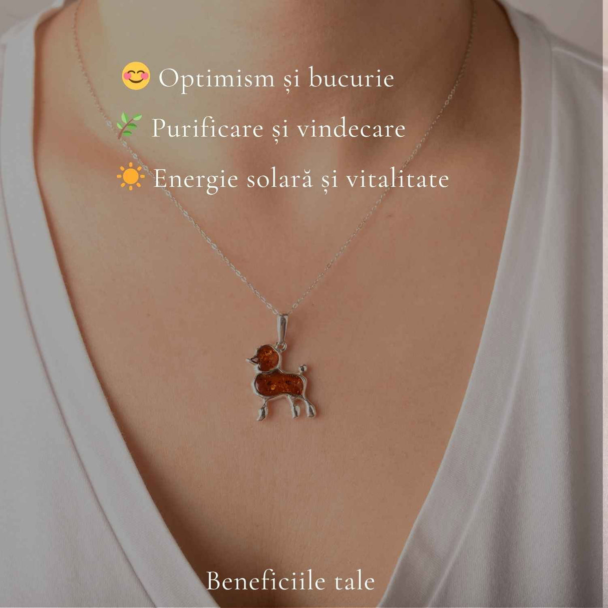 Colier Argint 925 cu Chihlimbar Pudel – Energie Calda si Bucurie