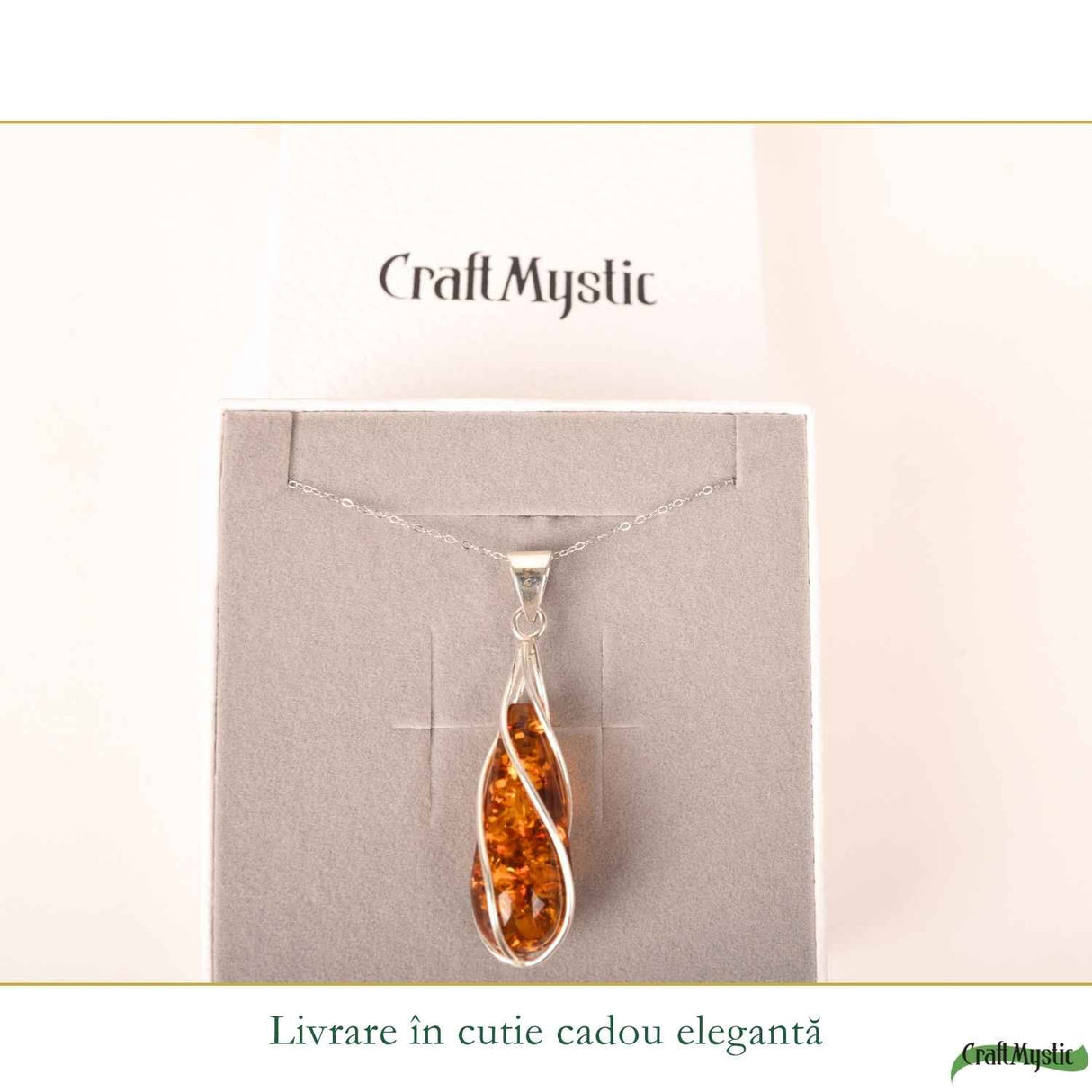 Colier Argint 925 cu Chihlimbar Lacrima Spiralata – Eleganta si Echilibru Interior