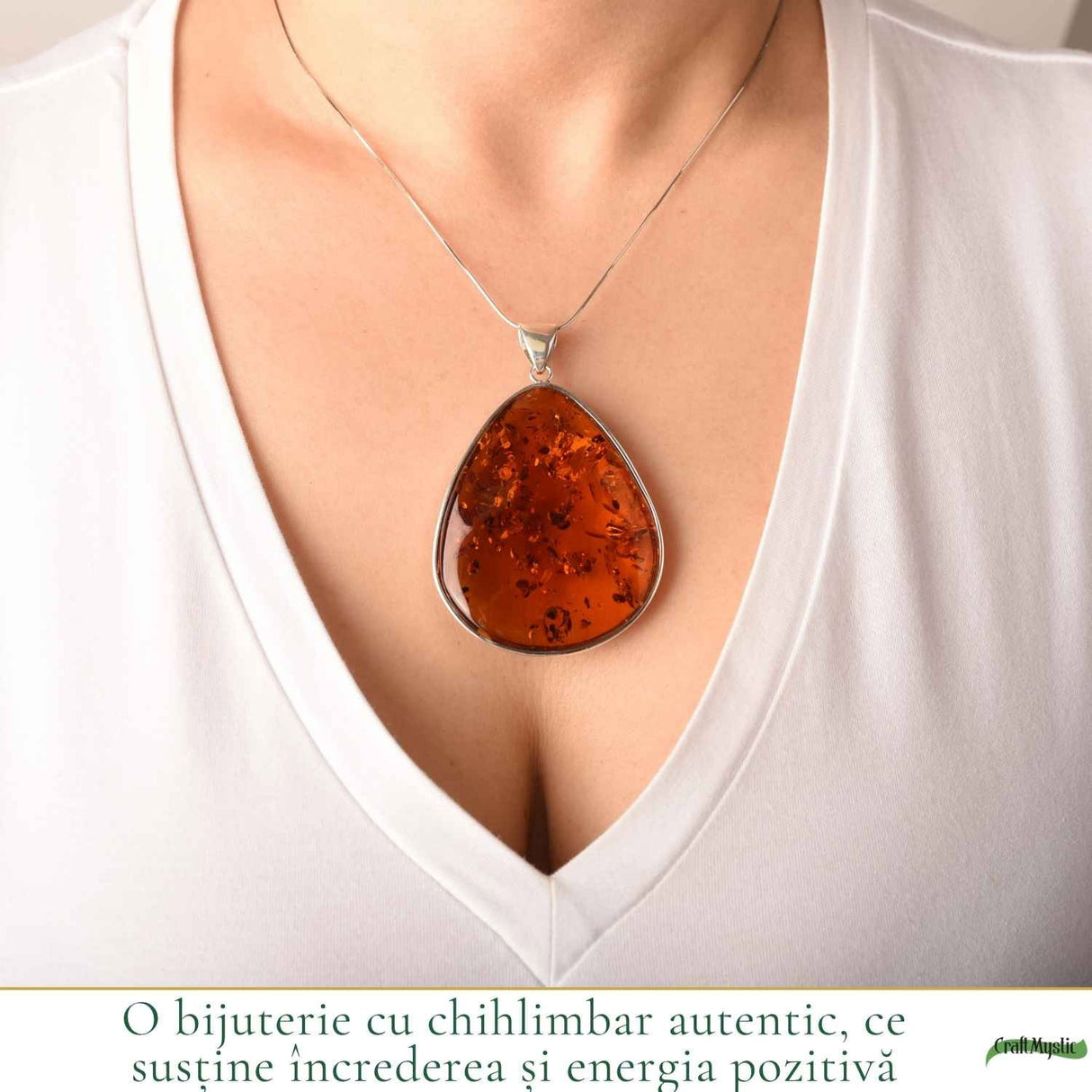 Colier Argint 925 cu Chihlimbar Lacrima – Eleganta Statement si Energie Pozitiva