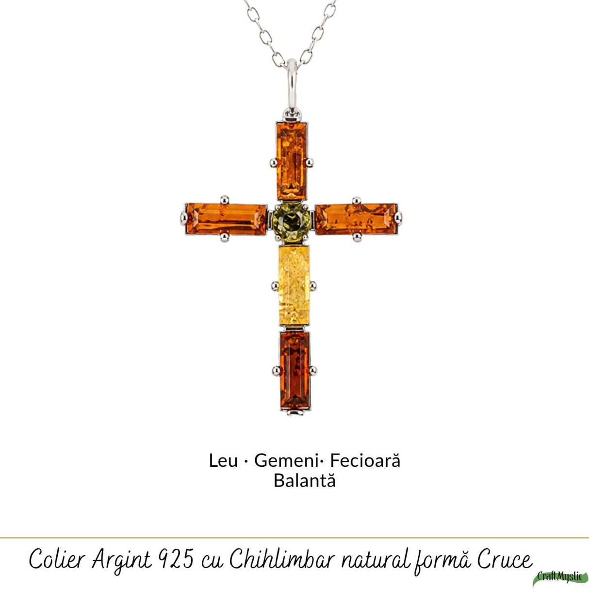 Colier Argint 925 cu Chihlimbar Cruce – Protectie si Echilibru Interior