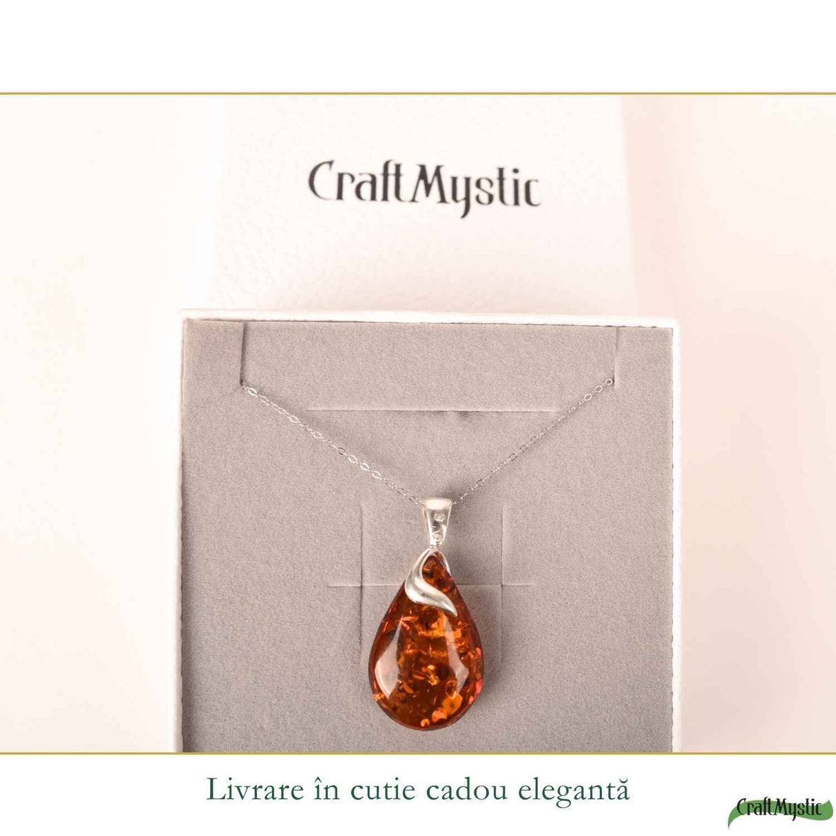 Colier Argint 925 cu Chihlimbar Lacrima – Caldura, Protectie si Echilibru