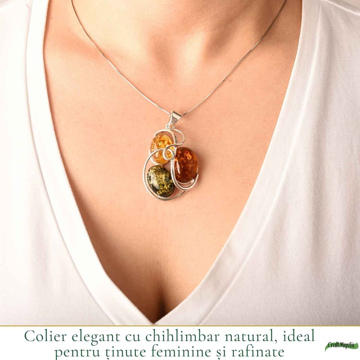 Colier Argint 925 cu Chihlimbar in 3 Culori Floare – Energie si Feminitate