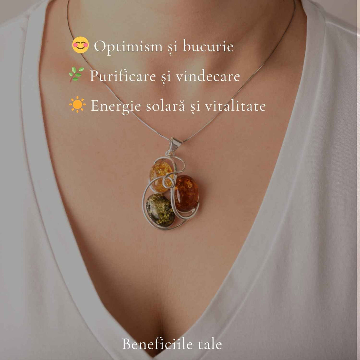 Colier Argint 925 cu Chihlimbar in 3 Culori Floare – Energie si Feminitate
