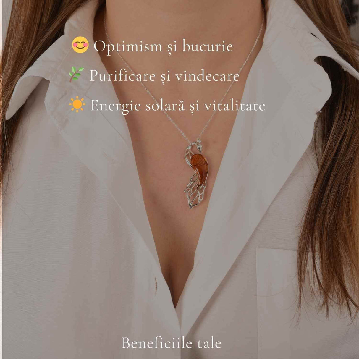 Colier argint 925 cu paun si chihlimbar natural - Energie solara si protectie