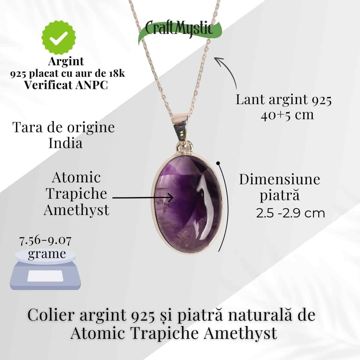 Colier argint 925 cu piatra naturala Atomic Trapiche Amethyst - Claritate si Protectie Spirituala